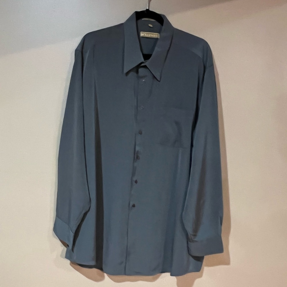 Capriccio Mens Button Down Dress Long Sleeve Dark Grey Shirt, Size XXL